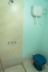 乌玛瓦卡Acusi Hostel Camping的浴室配有蓝色卫生间和淋浴。
