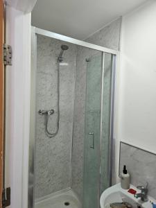 伦敦德里Skyview retreat的带淋浴和盥洗盆的浴室
