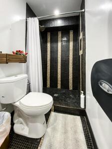 洛杉矶Roomi的一间带卫生间和淋浴的浴室