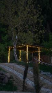 博尔若米Landhaus Borjomi的夜间院子里带灯的凉棚
