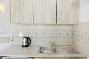哈尔基岛Spitakia的一个带水槽和橱柜的厨房台面