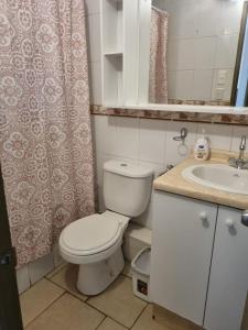 奥瓦列Ovalle Hotel Arauco的一间带卫生间和水槽的小浴室