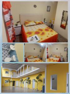 巴里奥斯港Hotel La Posada de Don Chusito的一张卧室和床的三幅照片拼贴