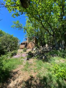 莱玛日Tiny House en lisière de forêt的山边的一座古房子