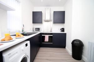 纽波特Modern 1 Bedroom - Caxton Place by Tŷ SA的白色的厨房配有水槽和洗碗机