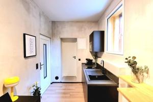 哥廷根City Apartment als Raumwunder的厨房配有水槽和台面