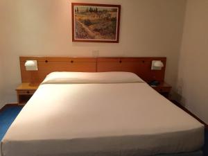 布林迪西巴尔索缇酒店的一张大白床,房间有两个床头柜
