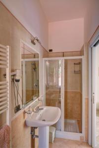 泰卡斯Casa Vacanze Il Gatto Rosso的一间带水槽和淋浴的浴室