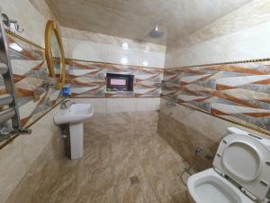 库巴Villa in Quba的一间带卫生间和水槽的浴室以及一台电视。