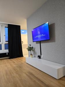 纽伦堡B&R apartment türkischen Konsulats的客厅设有壁挂式平面电视。