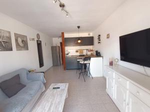科斯塔德安提瓜Apartamento LIFE Complex Amaya Fuerteventura的带沙发和平面电视的客厅