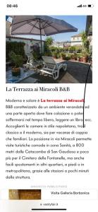 那不勒斯La Terrazza ai Miracoli的一张带雨伞和长凳的传单页