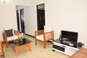 BunjuTwo Bedrooms Apartment Moshi的客厅配有平面电视和椅子