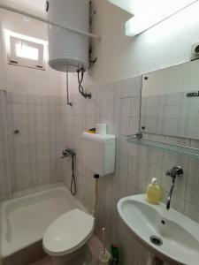 兹沃格谢Apartmani Slaviček的浴室配有卫生间、盥洗盆和浴缸。