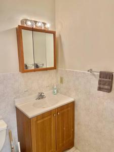 霍博肯105 Awesome 2BX2B With West Elm Sofa的一间带水槽和镜子的浴室