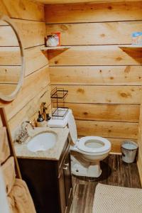 PickensLazy Bear Retreat by the Creek的木制浴室设有卫生间和水槽
