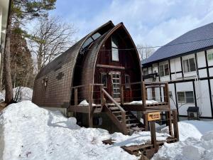 白马村Hakuba Mountain Cabin的屋前雪地中的圆顶房子