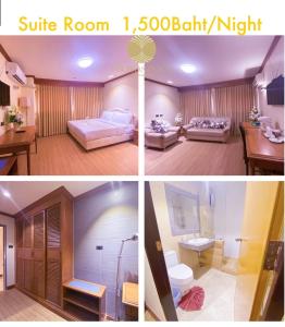 Ban Phang Khwang TaiPhuphanplace Hotel的一间房间带三张照片,有一个房间浴缸之夜