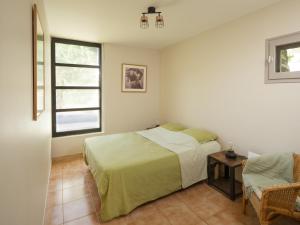 Gondonnets伊莎贝尔赛尼翁度假屋的一间卧室设有一张床、一个窗口和一把椅子