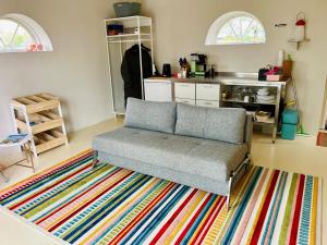 JelsumSPOT Jelsum的客厅配有沙发和色彩缤纷的地毯