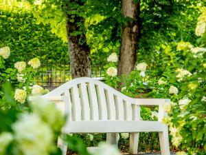 布尔日布尔日布尔邦美居酒店的坐在树前的白色长凳