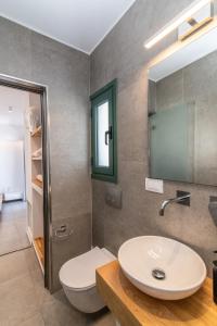 提诺斯Ageri Hotel的一间带水槽、卫生间和镜子的浴室
