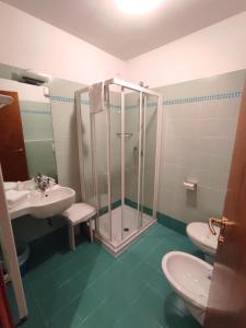 格拉多古斯西欧二世酒店的带淋浴、卫生间和盥洗盆的浴室