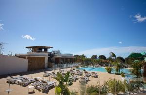 圣拉斐尔Domaine Ile d'or, bungalow Segur 8的一个带游泳池和躺椅的度假胜地