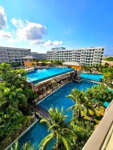 乔木提恩海滩Laguna beach condo resort 3 maldives pattaya top pool view ลากูน่า บีช คอนโด รีสอร์ต 3 พัทยา的棕榈树度假村泳池的空中景致