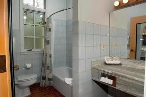 伊萨卡图莱尔Spa酒店的带淋浴、卫生间和盥洗盆的浴室