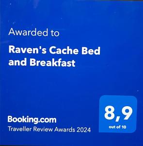 甘奇斯Raven's Cache Bed and Breakfast的手机的屏幕,手机的文本被授予拉文缓存床