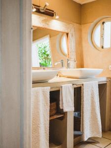 黑河区Harmonie的浴室配有盥洗盆、镜子和毛巾