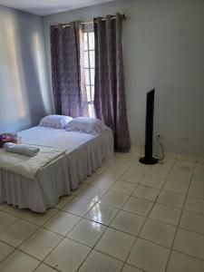 马那瓜Casa de vacaciones el volcán的一间卧室设有两张床和窗户。