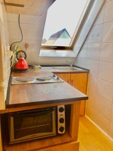 布伦瑞克Penthouse的带微波炉的小厨房和窗户。