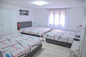 皮罗特Kuća Cvetković的一间卧室设有两张单人床和一个窗户。