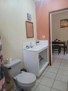 Coxen HoleB Aparts Hotel的浴室配有白色卫生间和盥洗盆。