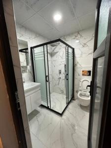 KayacıkAntik Otel的带淋浴和卫生间的浴室。
