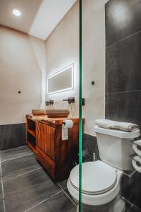拉曼萨尼亚New La Manzanilla Paradise Vibrant Pool Home的一间带卫生间和水槽的浴室