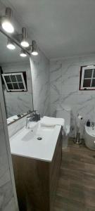 拉日什杜皮库Casa das Pedras Altas的一间带水槽、镜子和卫生间的浴室
