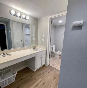 奥马哈Cozy Aksarben Living-close to I-80 & WFH desk的一间带水槽和卫生间的浴室
