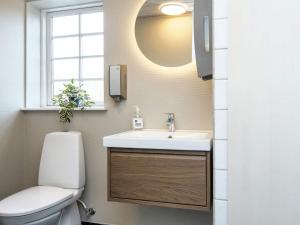 哈泽斯莱乌Holiday home Haderslev LVII的一间带水槽、卫生间和镜子的浴室