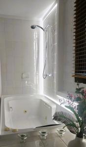 戴尔斯福特Daylesford - FROG HOLLOW ESTATE - One bedroom Homestead Villa - book for 3 nights pay for 2 - contact us for more details的带淋浴的浴室配有白色浴缸。