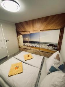 莱茵豪森Rhein Appartements的海景客房 - 带两张床