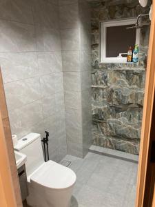 瓜拉比拉CS Junction Point - Special Day Room SDR的一间带卫生间和石墙的浴室