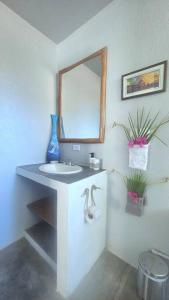 拉克鲁斯Villa Ballena Art Project的白色的浴室设有水槽和镜子