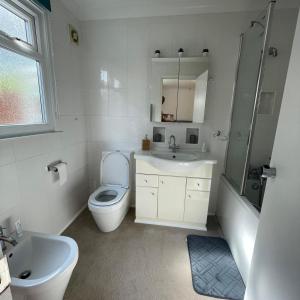 霍尔斯特德Charming 3-Bed Home in Halsted的白色的浴室设有卫生间和水槽。