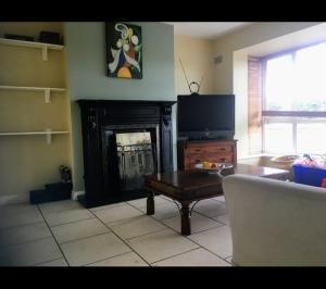 卡洛Holiday house in quiet housing estate near Kilkenny的客厅设有壁炉和电视。