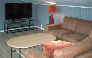 桑讷菲尤尔Nice Home In Sandefjord With House Sea View的带沙发、桌子和电视的客厅