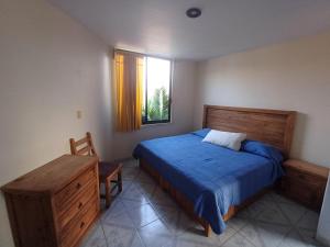底拉斯卡拉Rústica Azul的一间卧室设有蓝色的床和窗户。
