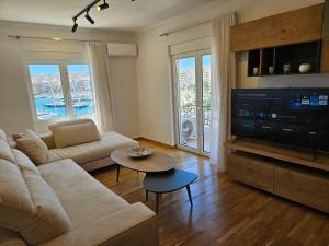 比雷埃夫斯Piraeus center sea view apartment的带沙发和平面电视的客厅
